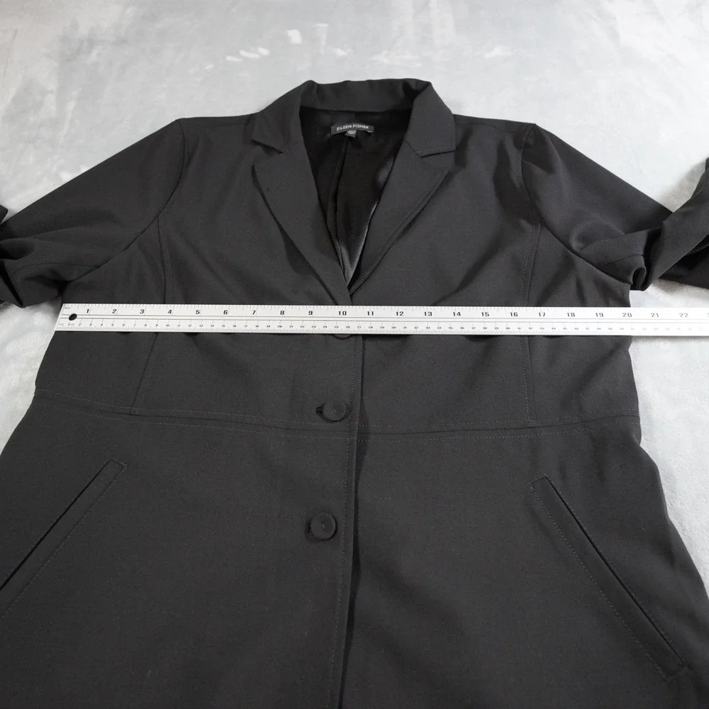 Eileen Fisher Wool Blazer Jacket Women L Black Minimalist Office Classic Stretch